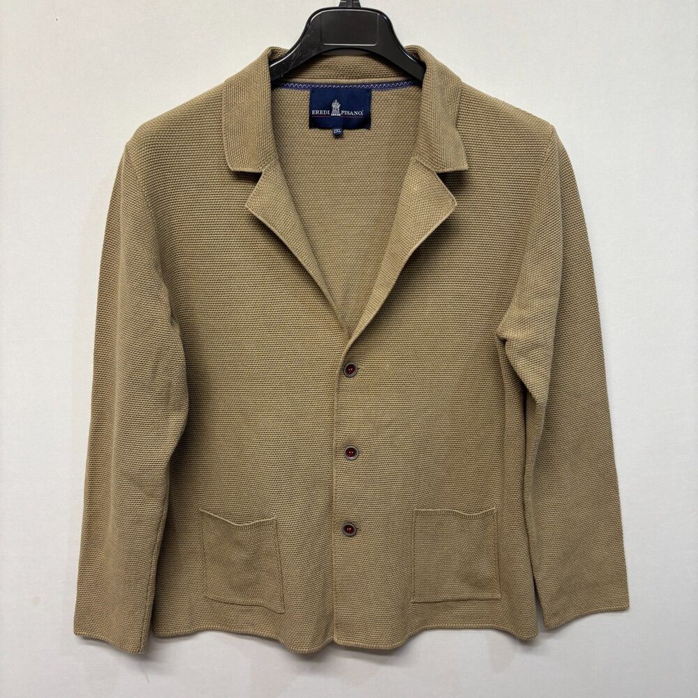 Eredi Pisano Men Cardigan Sweater Knit Blazer Jacket Size XXL 2XL Beige C012 -30